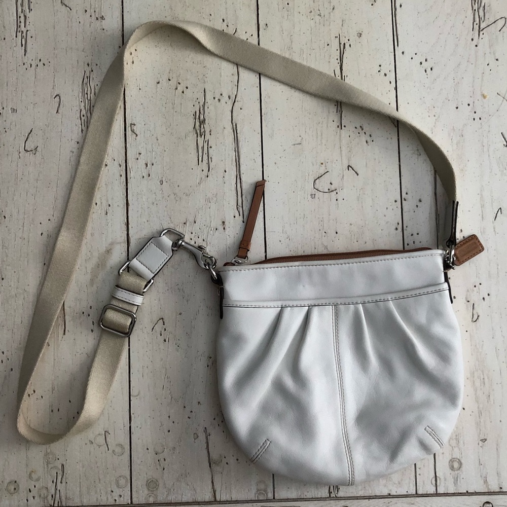 Coach Cream Leather Crossbody with Tan Strap